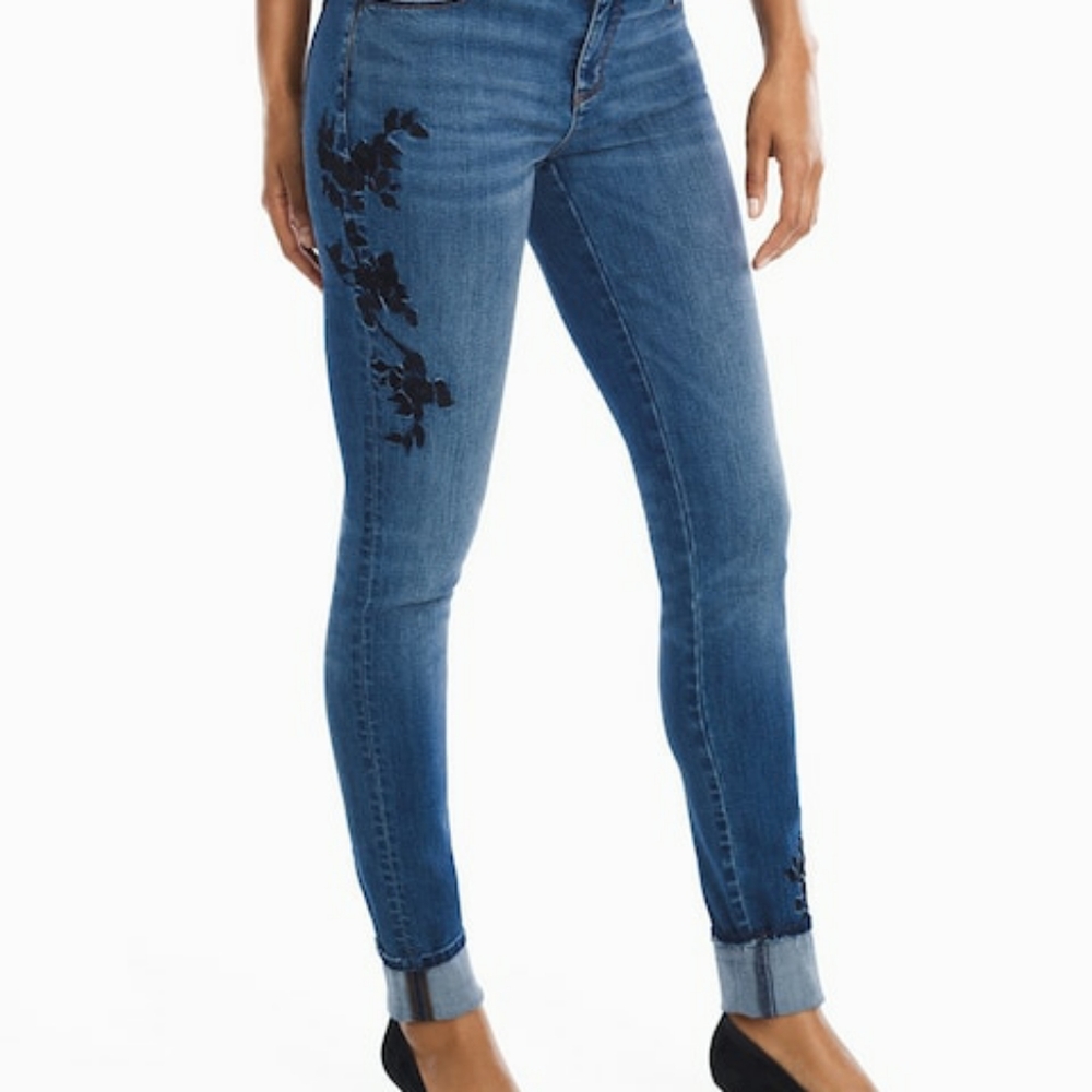 Whbm skinny jeans with black embroidery